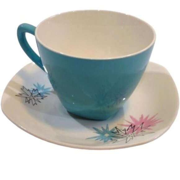 Vintage Set of 2 Midwinter 'Quite Contrary' Coffee Cups &‎ Saucers 1950s Retro - Picture 1 of 11